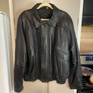 Roundtree & Yorke Men's XL Black Full Zip Button Leather Moto Collared Jacket